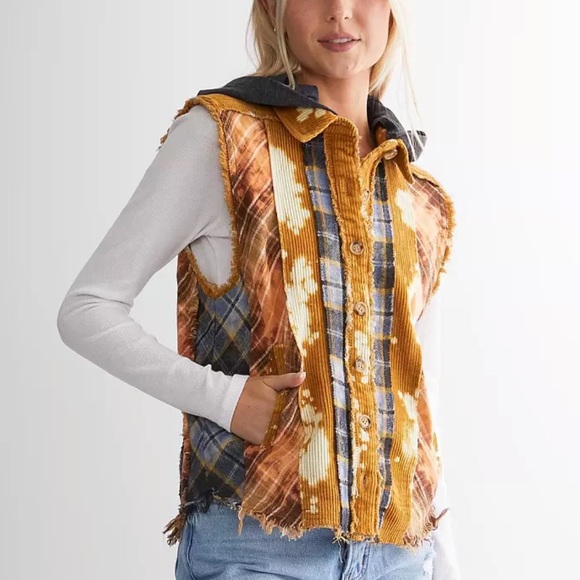 Buckle Jackets & Blazers - Distressed Bleach Pieced Plaid & Corduroy Vest
